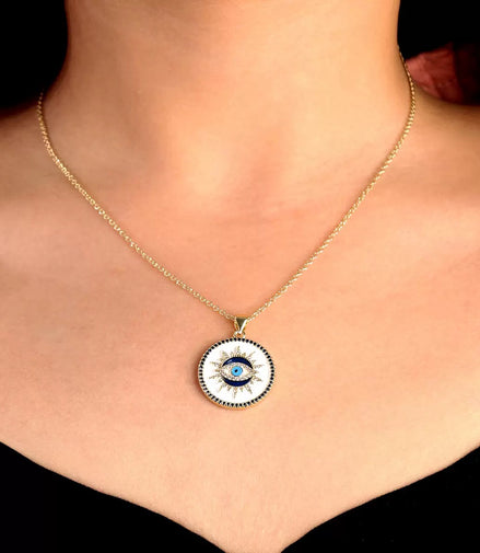 Evil Eye Sunburst Gold Necklace