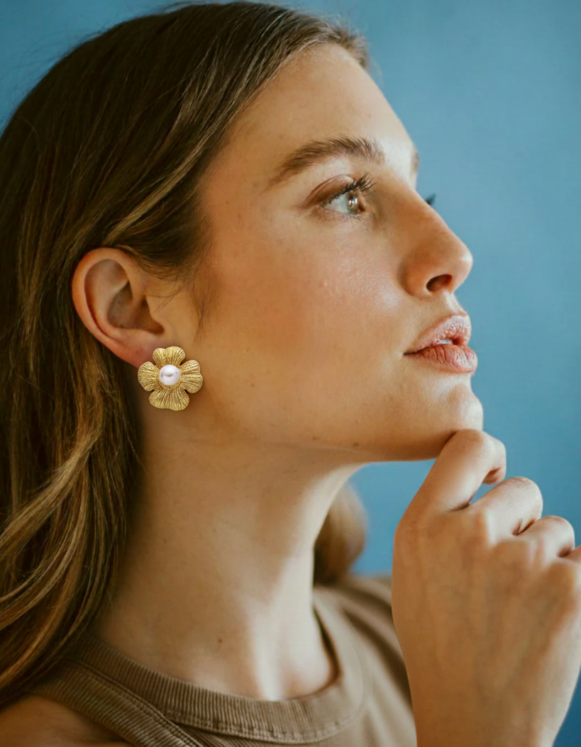 Magnolia Gold Flower Earrings