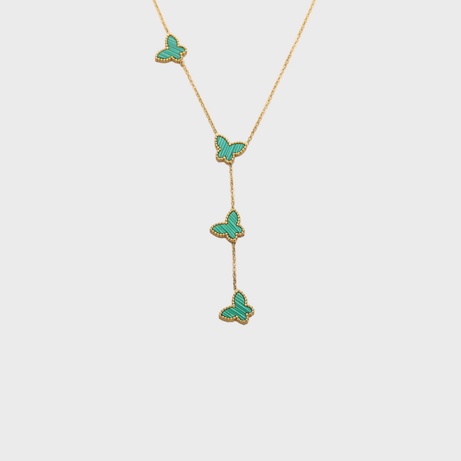 Papillon Butterfly Gold Necklace - Turquoise