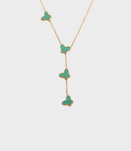 Papillon Butterfly Gold Necklace - Turquoise