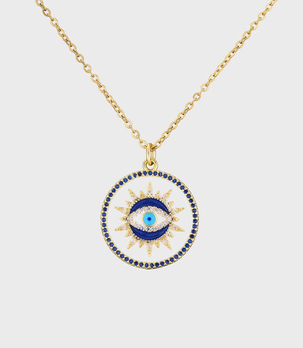 Evil Eye Sunburst Gold Necklace