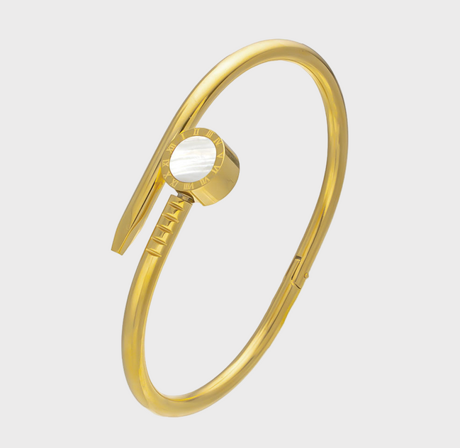 Gold Nova Nail Head Bracelet – White