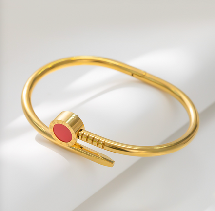 Gold Nova Nail Head Bracelet – Red