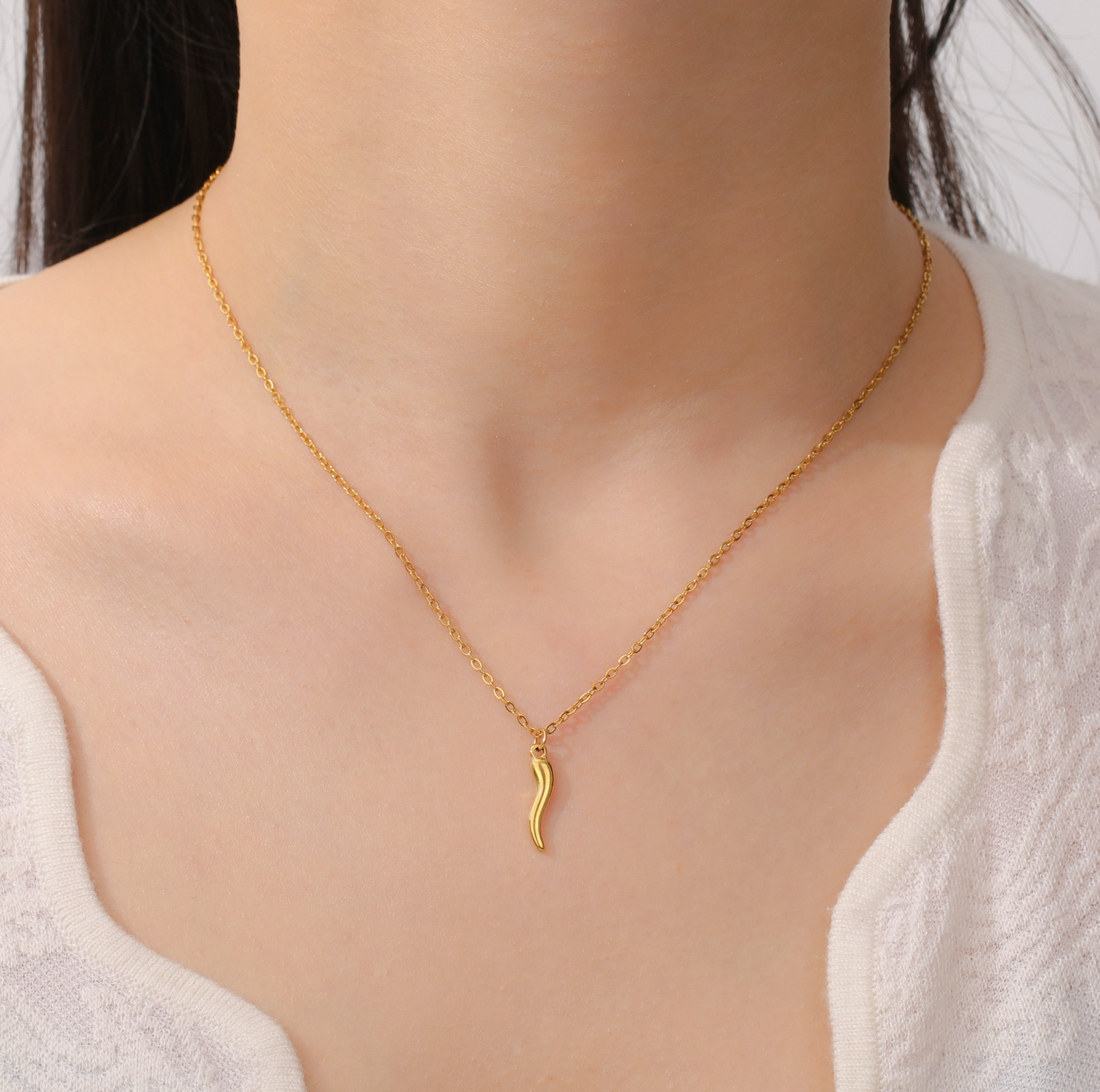 Gold Cornicello Charm Necklace