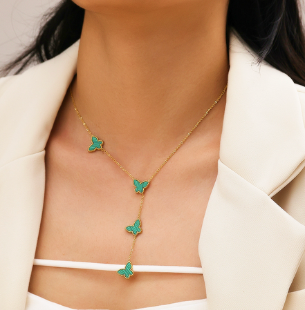 Papillon Butterfly Gold Necklace - Turquoise