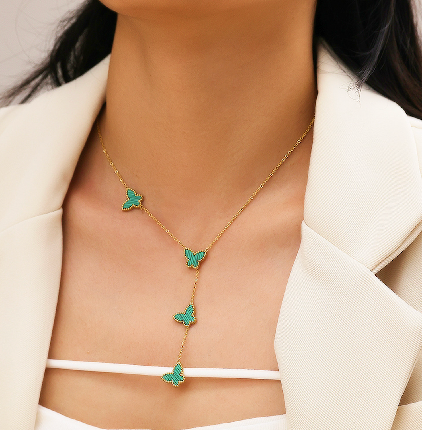 Papillon Butterfly Gold Necklace - Turquoise