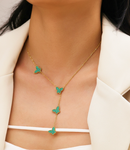 Papillon Butterfly Gold Necklace - Turquoise