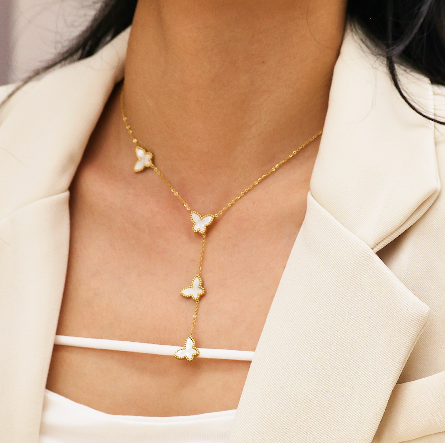 Papillon Butterfly Gold Necklace - Pink