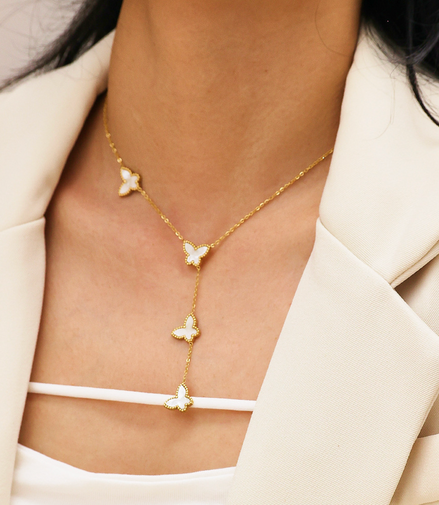 Papillon Butterfly Gold Necklace - Pink