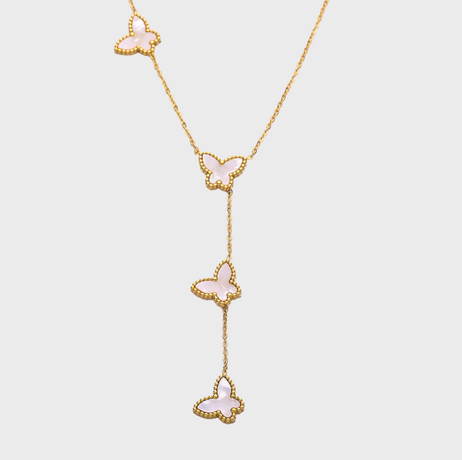 Papillon Butterfly Gold Necklace - Pink