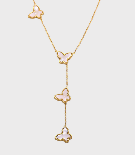 Papillon Butterfly Gold Necklace - Pink