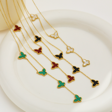 Papillon Butterfly Gold Necklace - Pink