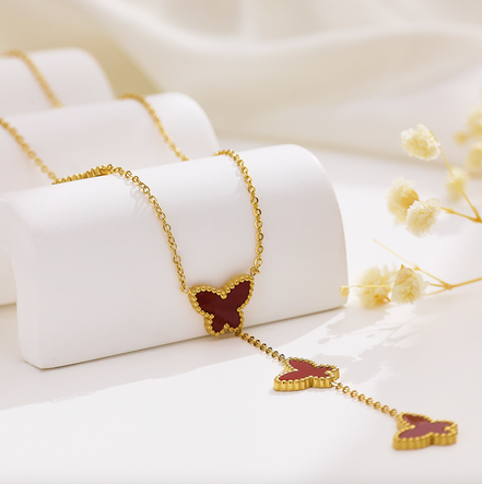 Papillon Butterfly Gold Necklace - Red