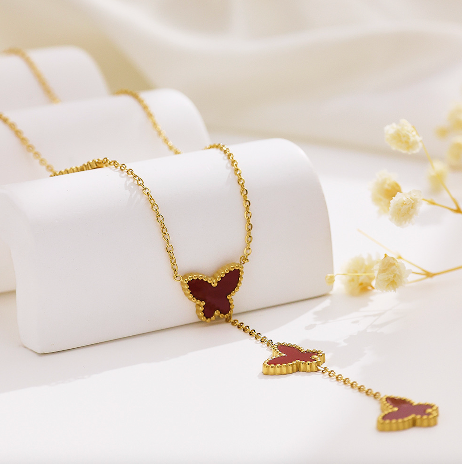 Papillon Butterfly Gold Necklace - Red