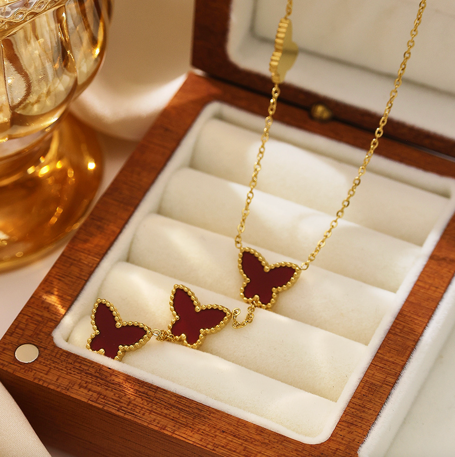 Papillon Butterfly Gold Necklace - Red