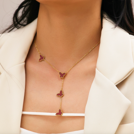 Papillon Butterfly Gold Necklace - Red