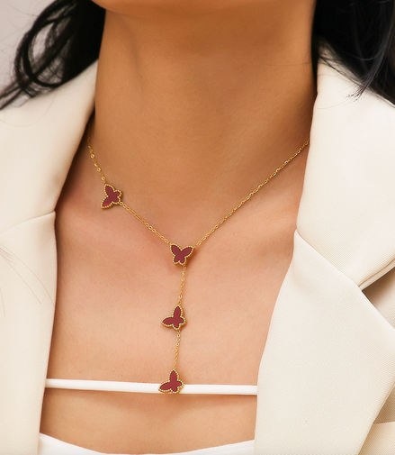 Papillon Butterfly Gold Necklace - Red