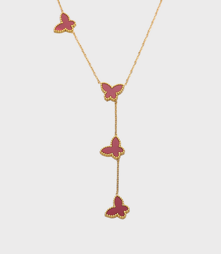 Papillon Butterfly Gold Necklace - Red