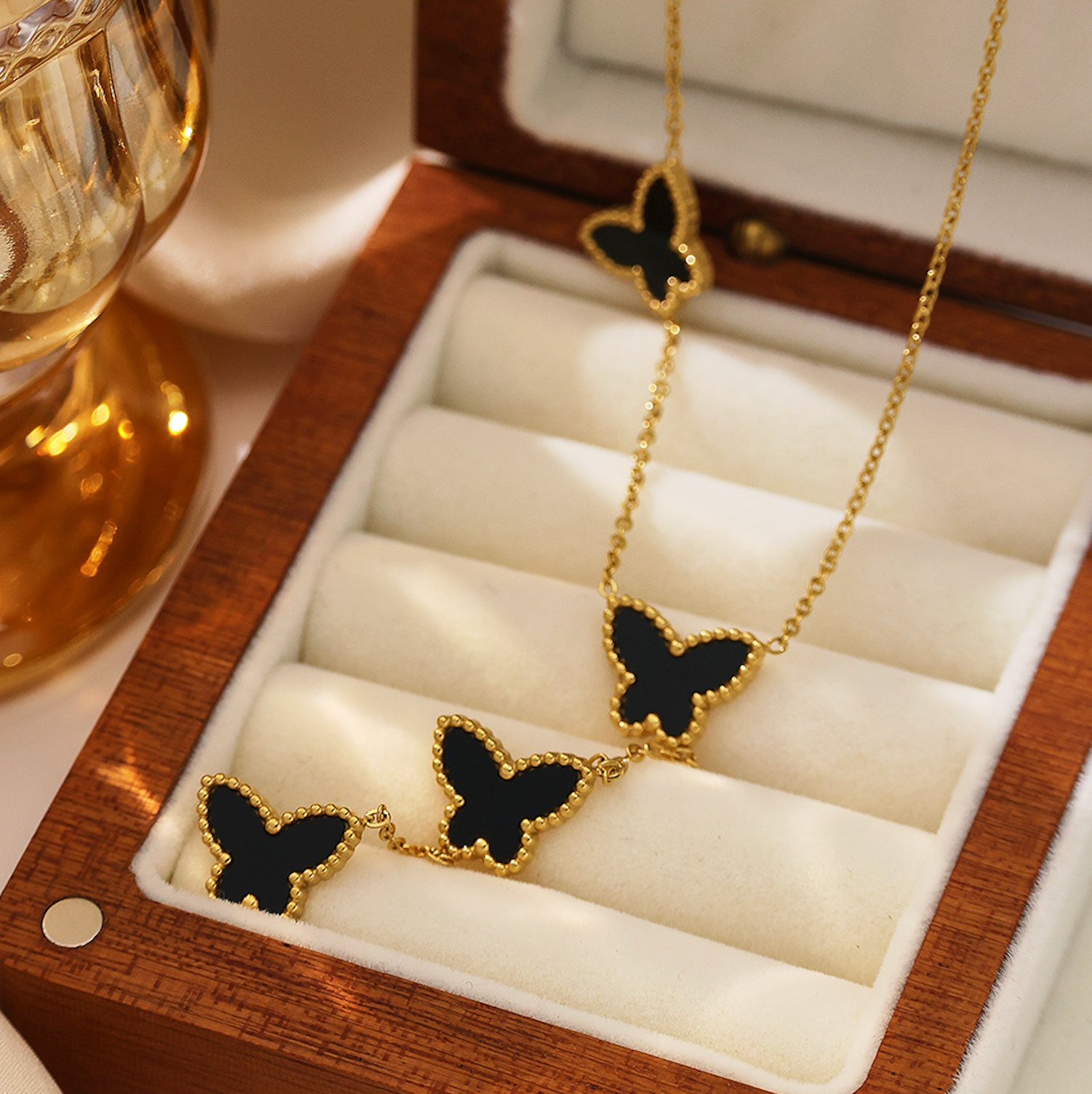Papillon Butterfly Gold Necklace -Black