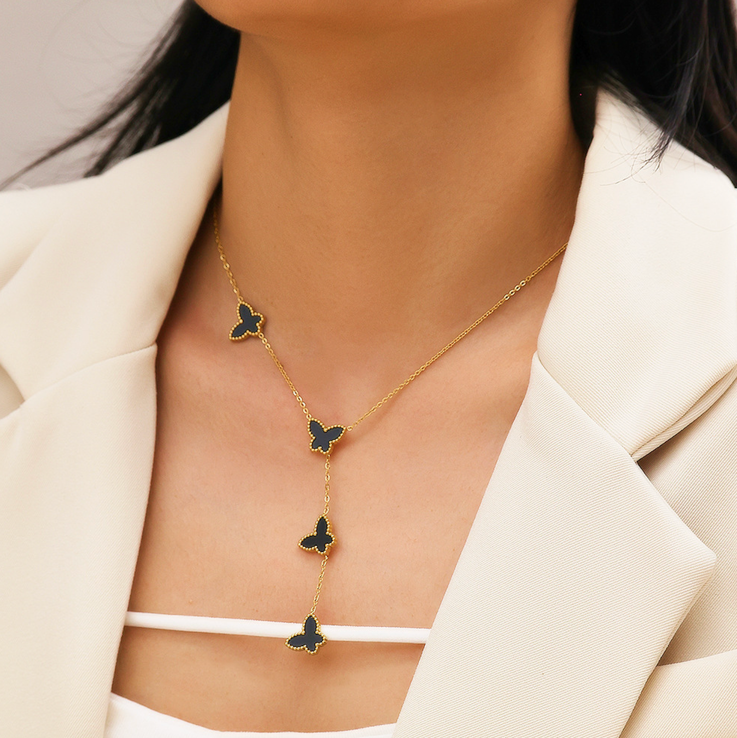 Papillon Butterfly Gold Necklace -Black