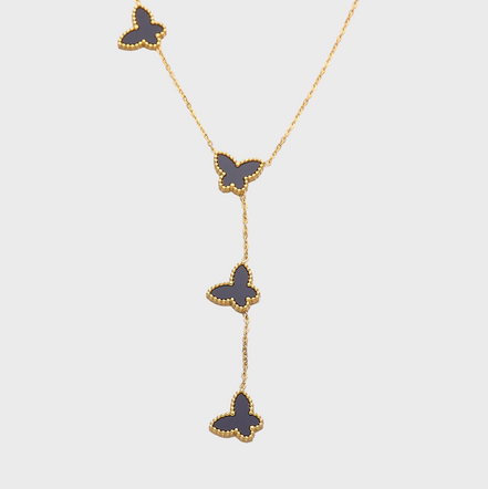 Papillon Butterfly Gold Necklace -Black