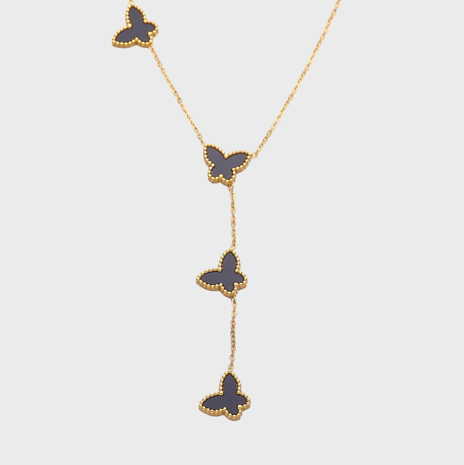 Papillon Butterfly Gold Necklace -Black