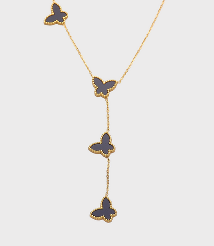 Papillon Butterfly Gold Necklace -Black