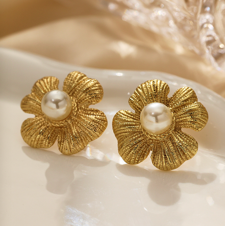 Magnolia Gold Flower Earrings