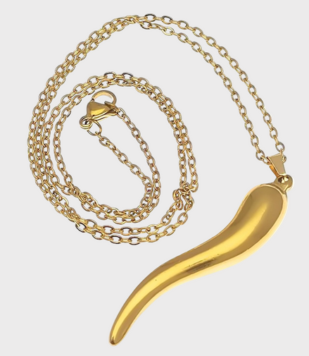 Gold Cornicello Charm Necklace - Big