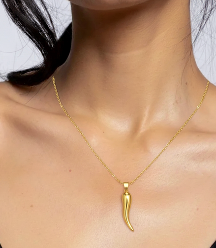 Gold Cornicello Charm Necklace - Big