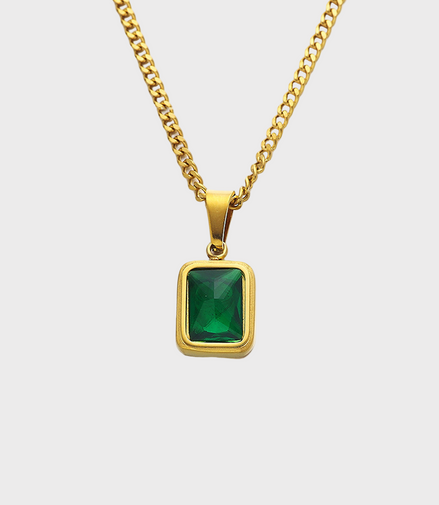Emerald Glow Gold Stone Necklace