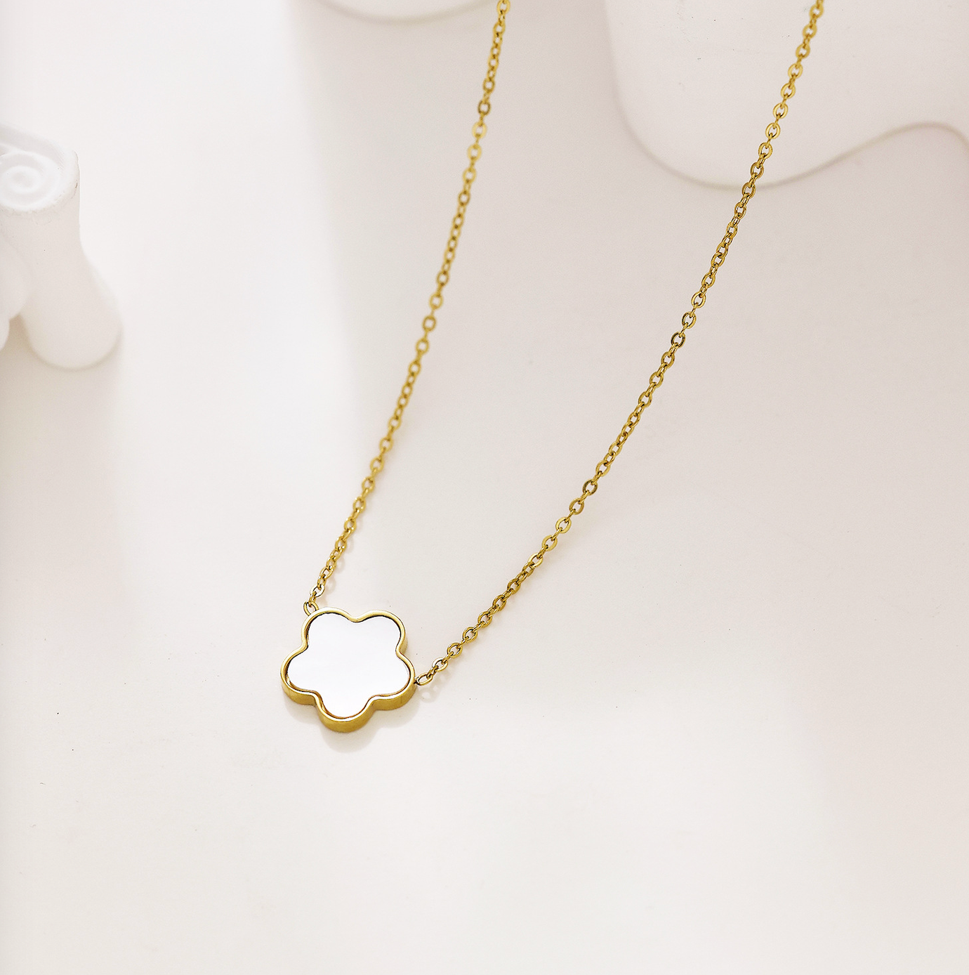 White Clover Gold Necklace