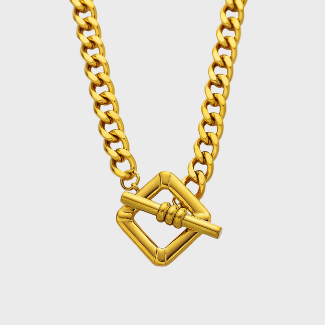 Gold Square Link Necklace