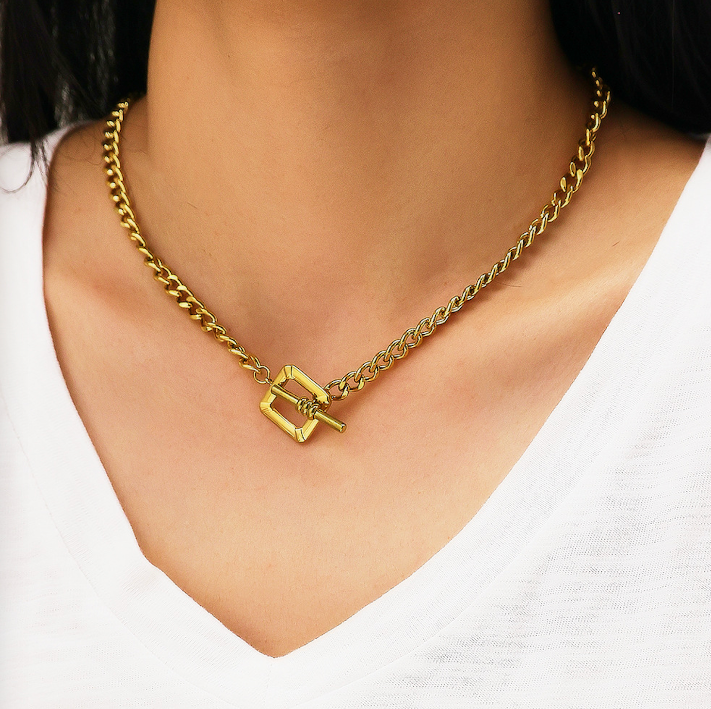 Gold Square Link Necklace