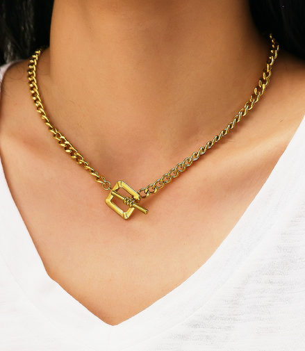 Gold Square Link Necklace