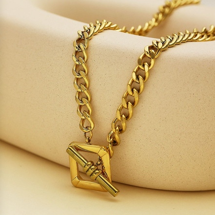 Gold Square Link Necklace