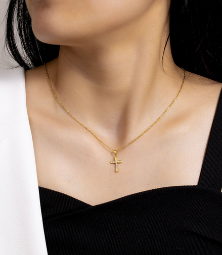 Gold Crystal Cross Necklace