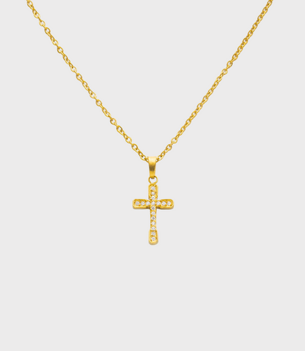 Gold Crystal Cross Necklace