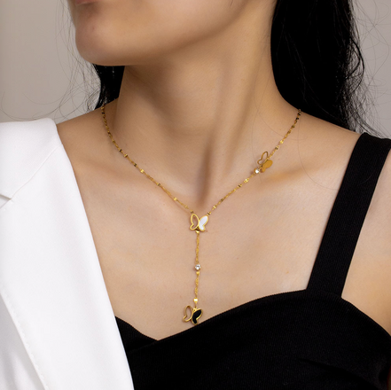 Gold Butterfly Drop Necklace