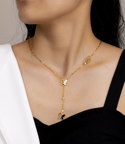 Gold Butterfly Drop Necklace