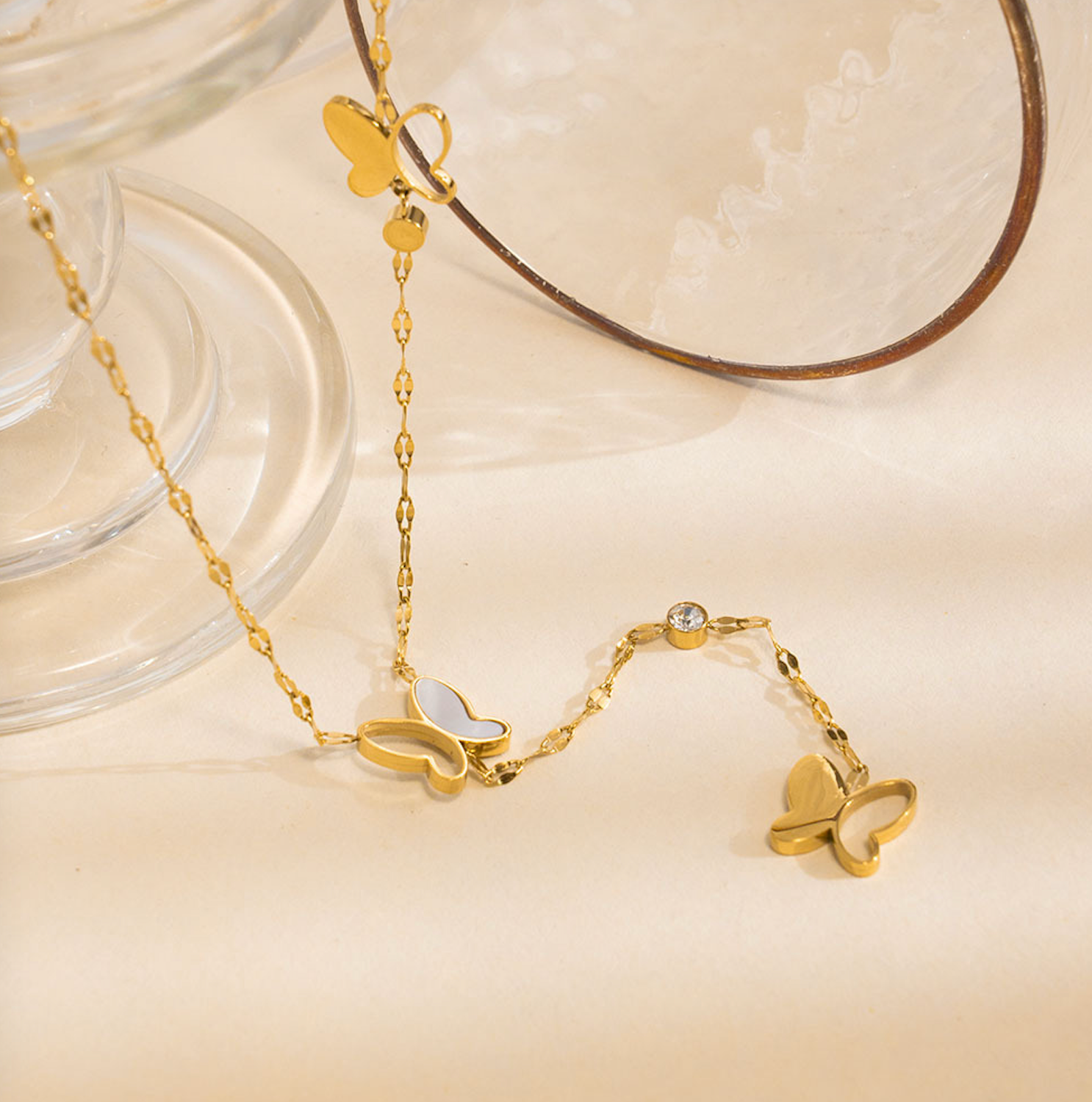 Gold Butterfly Drop Necklace