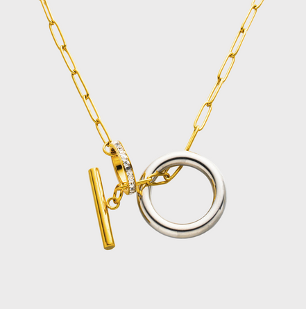 Gold and Steel Link Ring Necklace