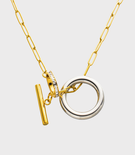 Gold and Steel Link Ring Necklace