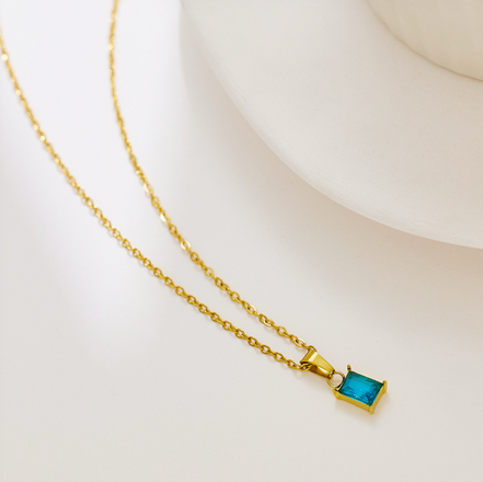 Emerald Gem Gold Necklace Blue