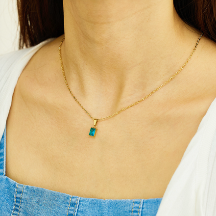 Emerald Gem Gold Necklace Blue