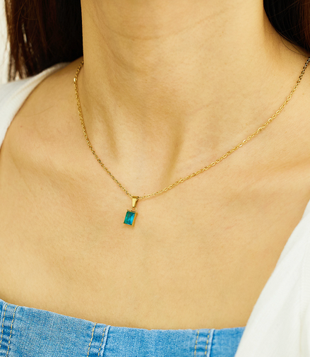Emerald Gem Gold Necklace Blue