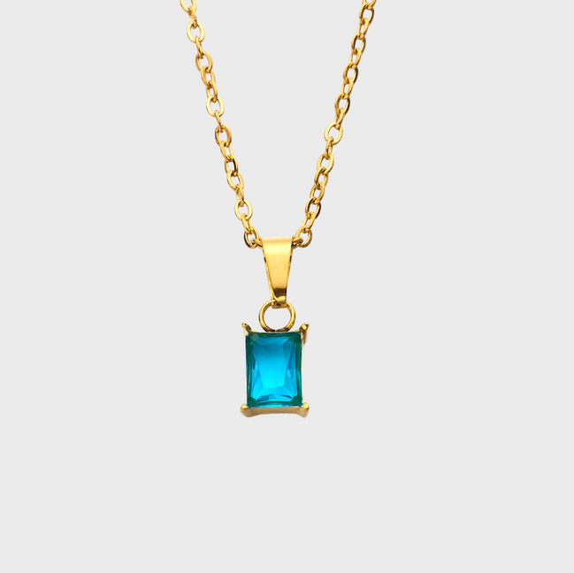 Emerald Gem Gold Necklace Blue