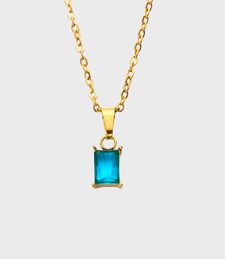 Emerald Gem Gold Necklace Blue