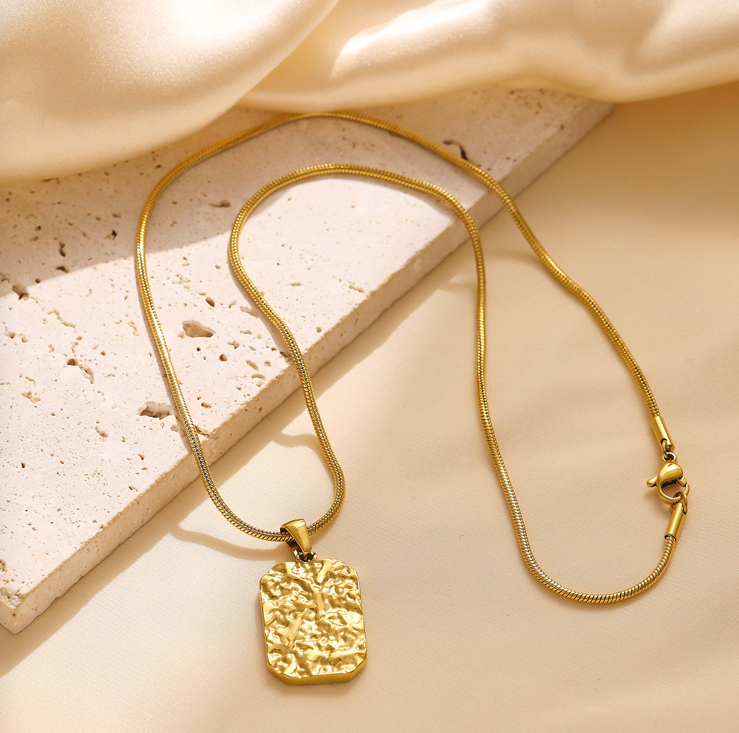 Textured Gold Plate Necklace