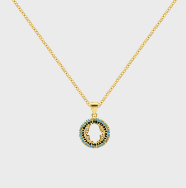 Hamsa Evil Eye Gold Necklace